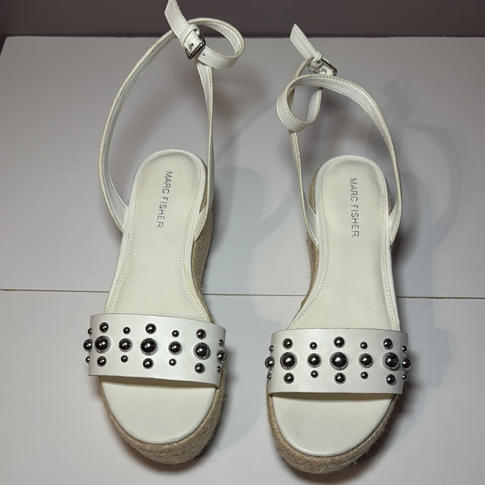 Marc Fisher White Studded Sandals with Ankle Strap